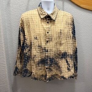 A Rare Bird Flannel Shirt Men XXL Bleached Plaid Eagle Phoenix Embroidered Stars